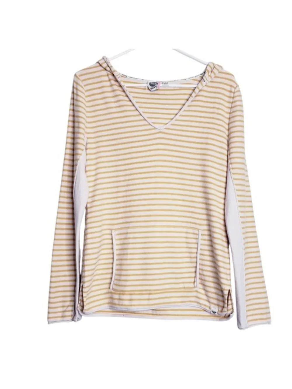 Roxy Yellow Striped V-Neck Beach Pullover Lightweight Hoodie Girls Youth Size XL